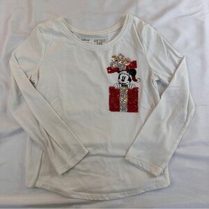 Disney Toddler Girl Minnie Mouse Sequin Holiday Top White Long Sleeve Sz 5 - 509